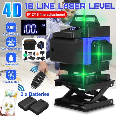 APP Control Laser Level 4D 16 Lines Self-Leveling 360 Horizontal And Vertical Cross Green Laser Beam Line With 2xBattery