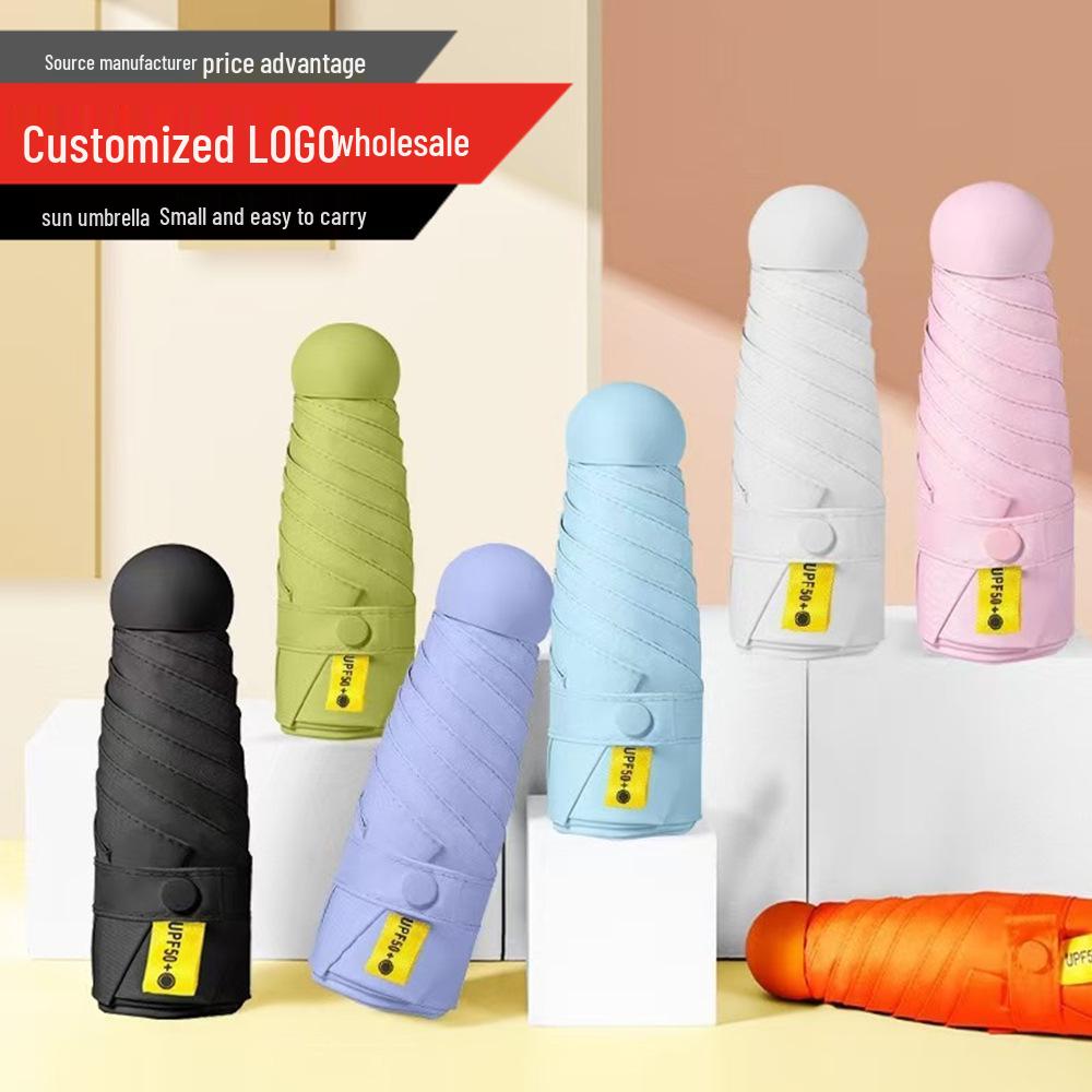 Compact Capsule Sun and Rain Umbrella: Thickened, UV-Protected, Dual-Use, Folding Black Glue Design