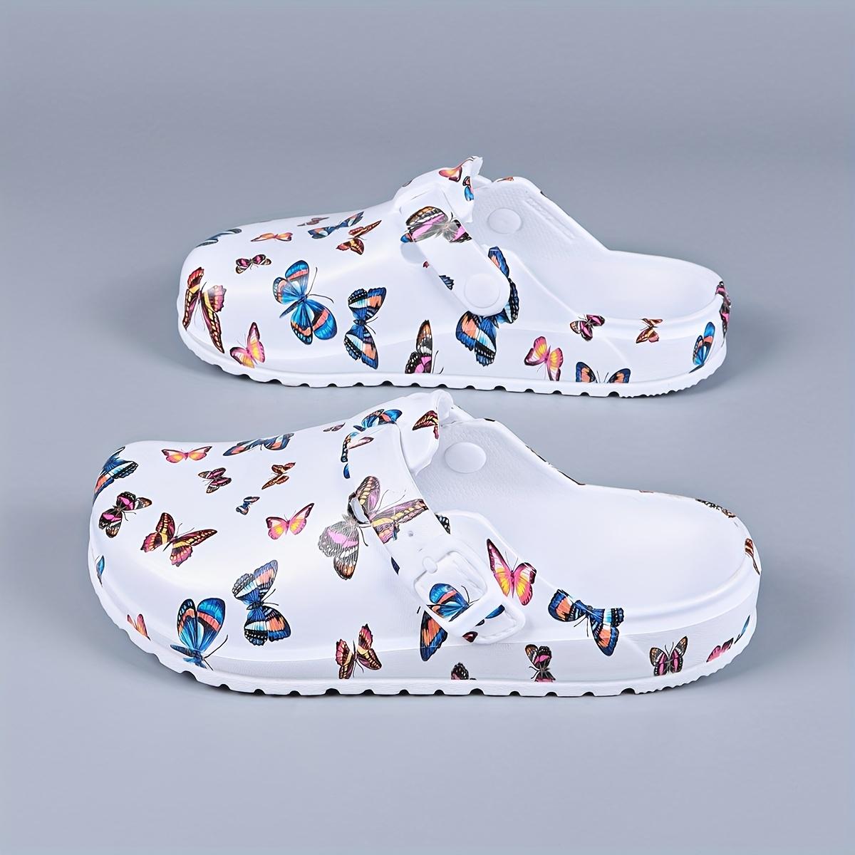 

Women s Lightweight EVA Clogs - Slip- Soft Sole Flat Shoes with Butterfly Print & Arch, Adjustable Buckle & Cushioned Insole - White with Multicolor Size 36 белый