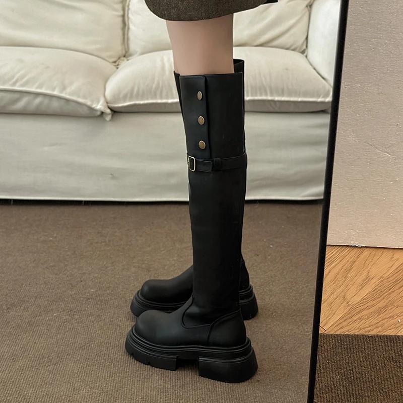 2024 Winter Women's Over-the-knee High Boots Solid Color Slip-ons for Women Elegant Thick-soled Boots Short Plush Women's Shoes