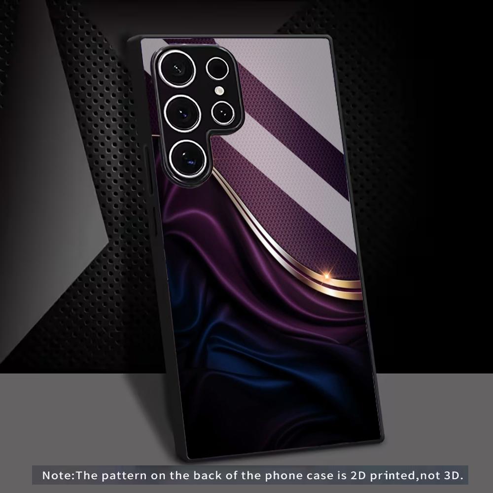 Purple Stripes Glass Phone Case For Samsung Galaxy S26 S25 S24 S22 S23 Ultra S21 S20 Plus 5G Frosted Non-Slip Full Cover