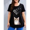 XL-7XL Plus Size Women's T-Shirts Women's O-neck Fashion Flower Patchwork Color Printed Top Short Sleeve T-shirt