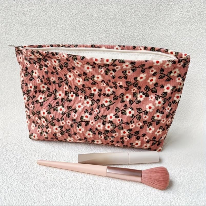 

Sweet Corduroy Toiletry Bag, Green Small White Flower Cosmetic Bag, Makeup Tool Storage Bag, Clutch Bag, Girlfriend Gift розовый