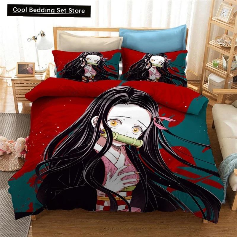 Set Biancheria da Letto Stampato 3D Demon Slayer Giappone Anime Copripiumini Piumone Biancheria da Letto Tessili per la Casa Biancheria da Letto