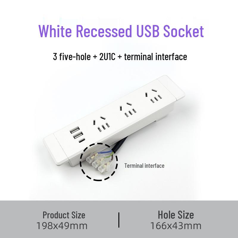 Embedded Desktop Power Strip with Extension Cord