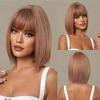 Short Orange Straight Bob Hair Synthetic Wigs with Bangs Orange Colorful Cosplay Party Wig for Women Heat Resistant Fiber Daily