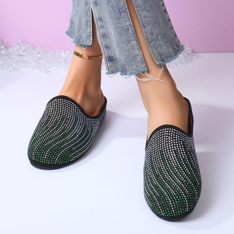 Fashion 2025 Spring and Summer New Rhinestone Lazy Slip Wears Baotou Half Slippers for Women