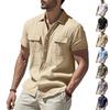 Men's Loose Fit Beach Shirt Breathable Casual Linen Short Sleeve Button Down Multi Pocket Utility Work Shirt