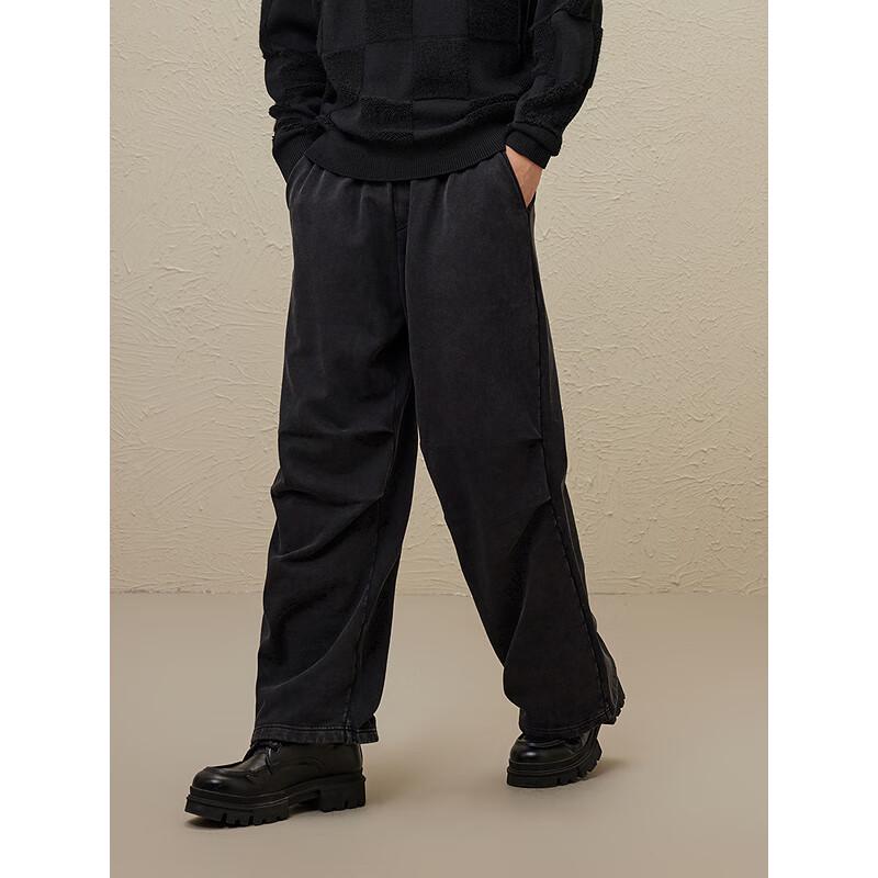 GXG Men's 2024 Autumn Retro Black Drawstring Parachute Pants