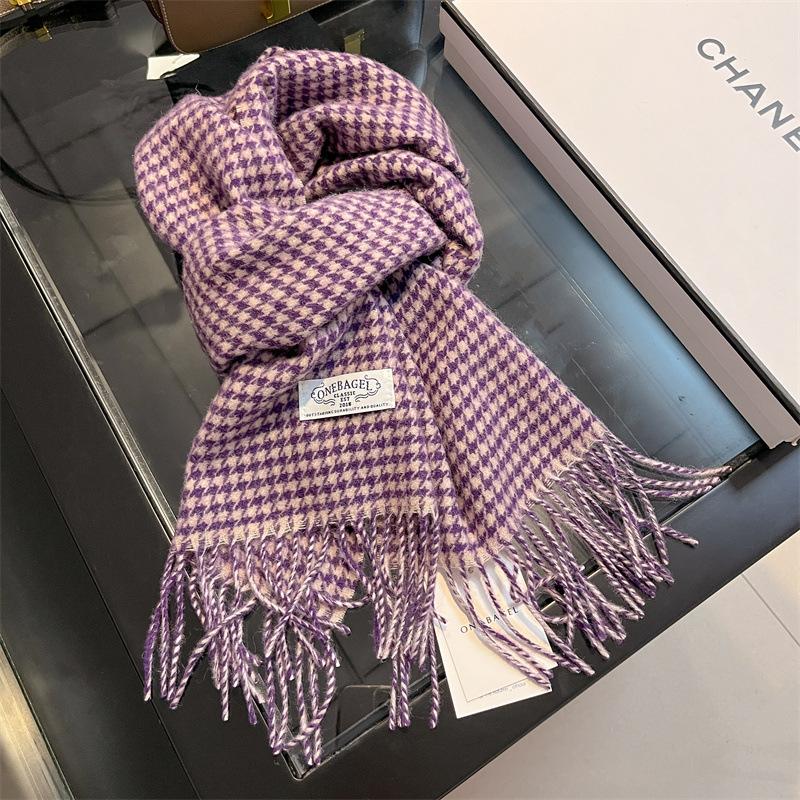 New plaid wool scarf women's winter retro versatile cold-proof and warm scarf