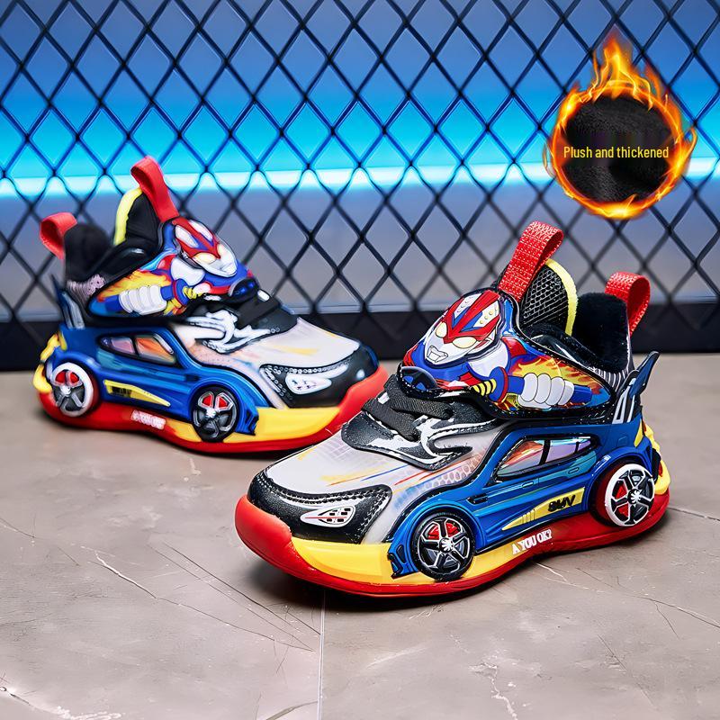 Ultraman Boys' Fleece-Lined Winter 2025 Cotton Running Shoes with Lights
