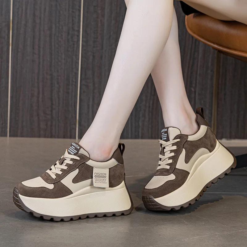 Fujin 8cm Air Mesh Genuine Leather Breathable Loafer Platform Summer Hollow Women Chunky Sneaker Sandals Vulcanize Comfy Shoes