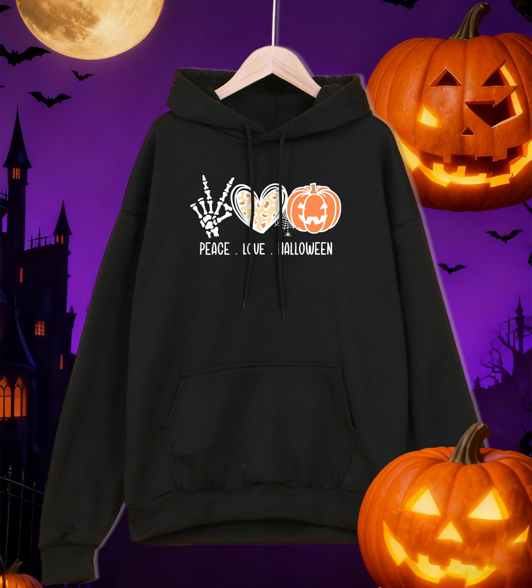 

Heart Pumpkin Lantern Spider Web Printing Men Hoodie Fleece Casual Hoody Multicolor Loose Streetwear All-Match Pocket Pullovers 3XL