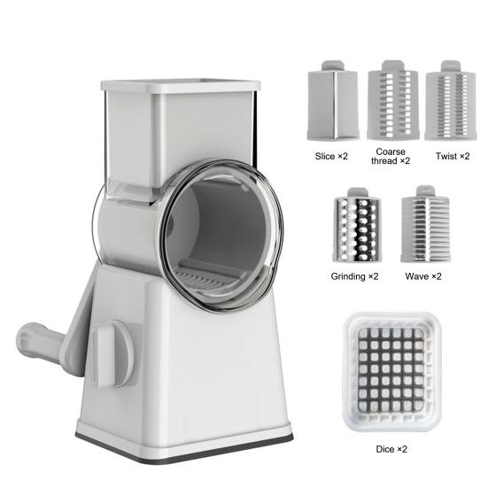 6-in-1 Rotary Vegetable Cutter Handheld Food Chopper with Stainless Steel Blades Kitchen Gadget for Grating Slicing Dicing