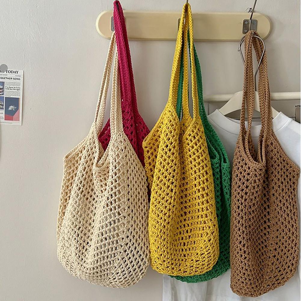 Woven Hollow Bag Eco-Friendly Large Capacity Straw Tote Bag Stylish Single-shoulder Bag for Travel Beach Shopping