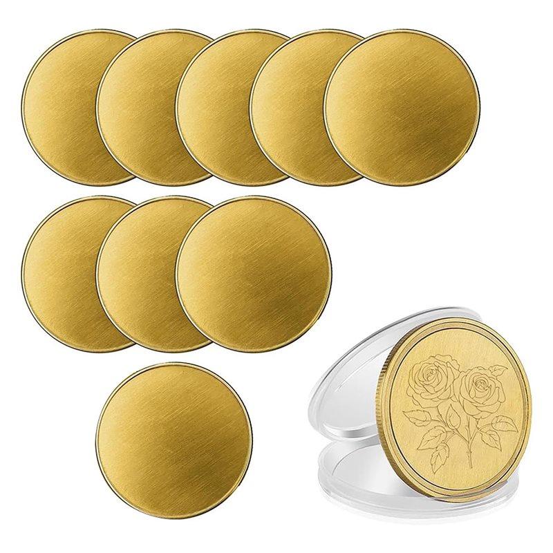 

M-Modern-Brass Coins Blanks 10 Pcs 40Mm With Threaded Edge, For Custom Challenge Coins, Acrylic Protection For Engraving