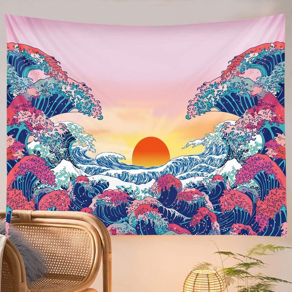 Japanese Wave Tapestry Wall Hanging For Boys Girls Teens Room Decor Oriental Eastern Asian Theme The Great Wave Wall Tapestry