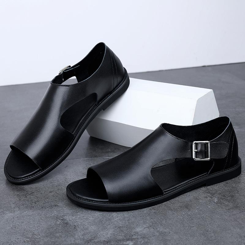 Fashion 2025 Mens Sandals Genuine Leather Men's Sandals Platform Men Beach Casual Shoes Fashion Black Comfort Outdoor Male Slippers