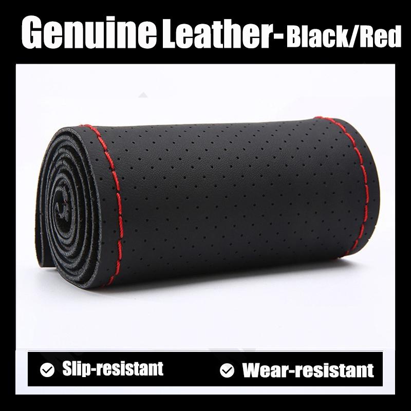 Genuine Leather Hand-Sewn Car Steering Wheel Cover Soft Anti-Slip With Needles And Thread Artificial Leather Texture Cover