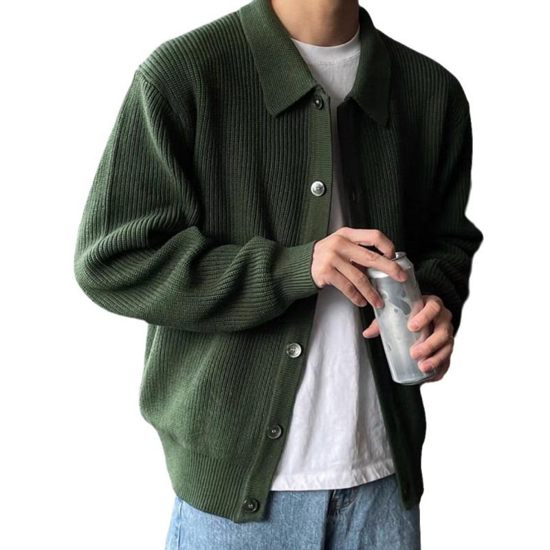 Men Spring Autumn Classic Lapel Knit Cardigan Loose Trendy Versatile Sweater Jacket