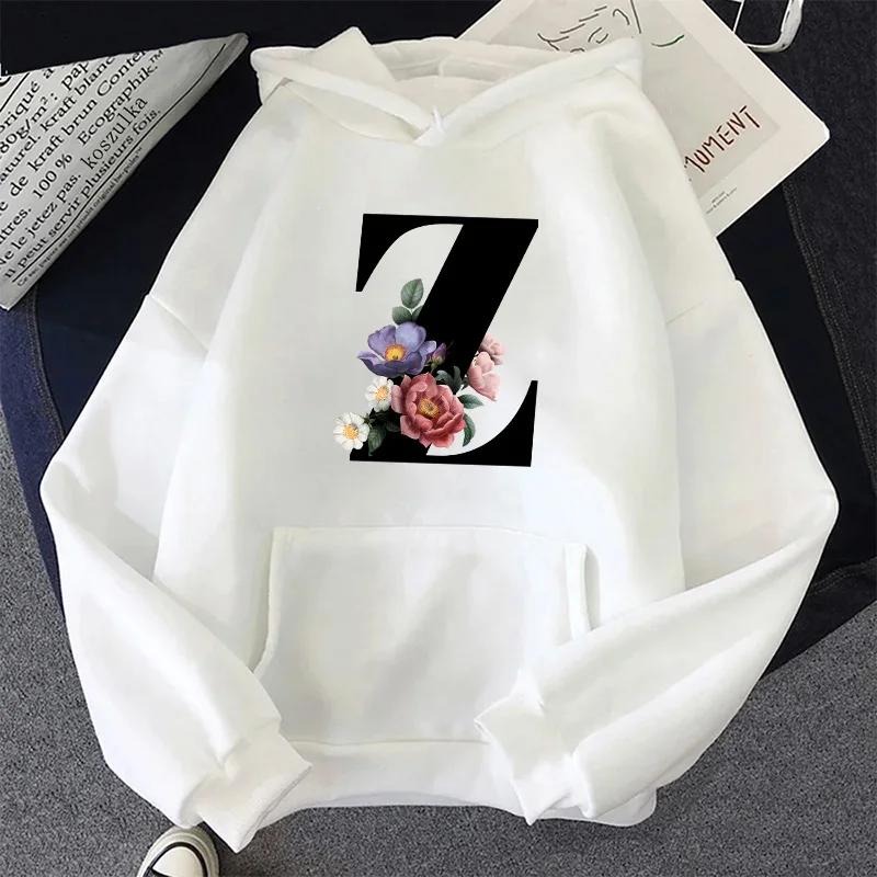 

Женские худи с принтом букв от A до Z, повседневные толстовки, спортивная одежда для улицы, спорт, бег, женская одежда, белые модные уличные топы 3XL