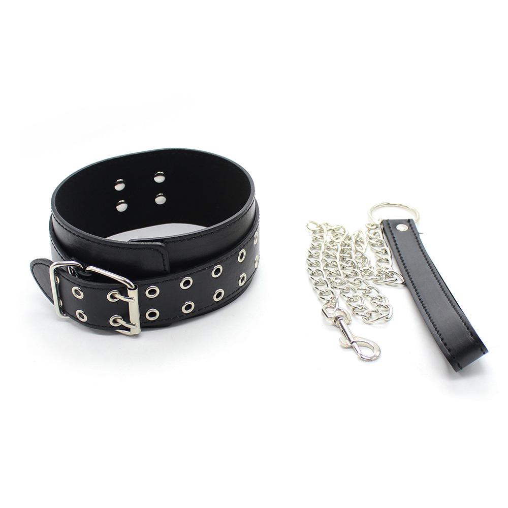 Unisex Leather Neck Collar Double Buckle with Air Holes for Role Play
