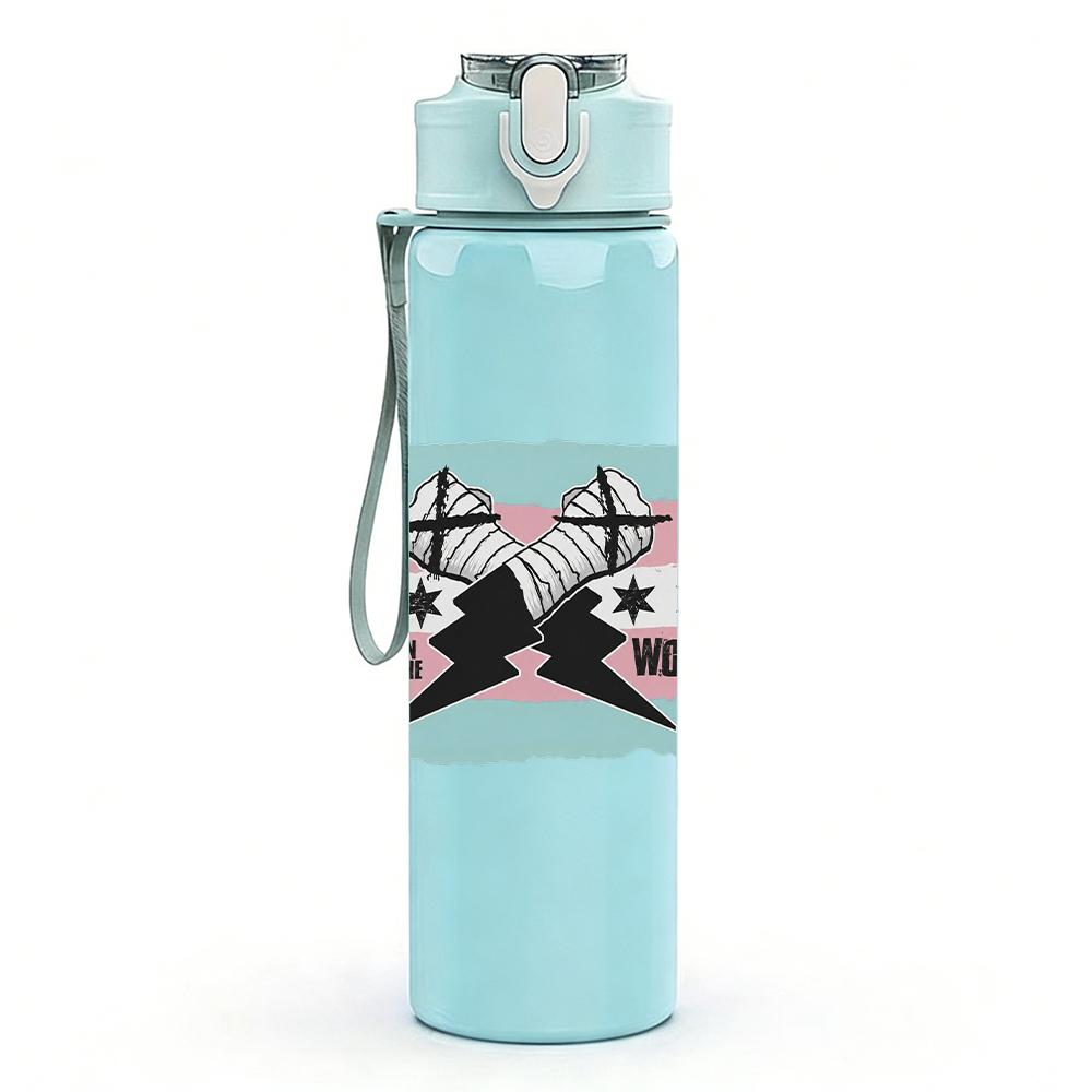 1PC Retro Retro Skateboard Collage Print 750ml Colorful Plastic Sports Water Bottle Leakproof Pop Up Lid with Straw for Outdoor Work Home Use