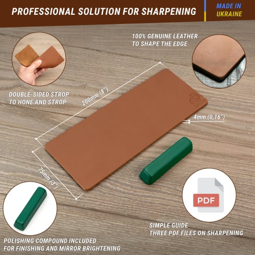 BeaverCraft Knife Sharpening Strop LS2P1 Leather Strop - Knife Sharpening Kit 3 X 8 Inches - Sharpening Strop Polishing Compound Set - Double-Sided Kn