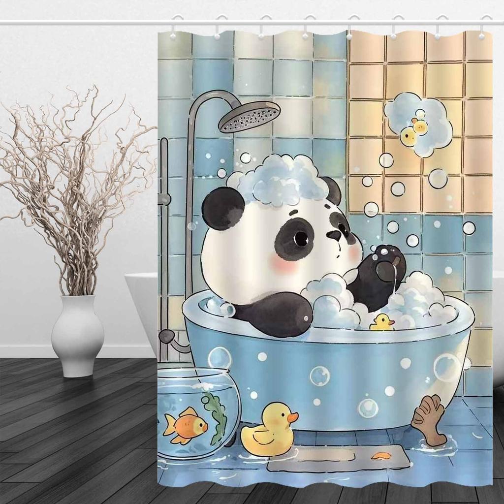 Adorable Panda Bath Shower Curtain - Perfect For Kids Bathroom Decor. High-Quality Fabric Ensures Durability And Fun Atmosphere