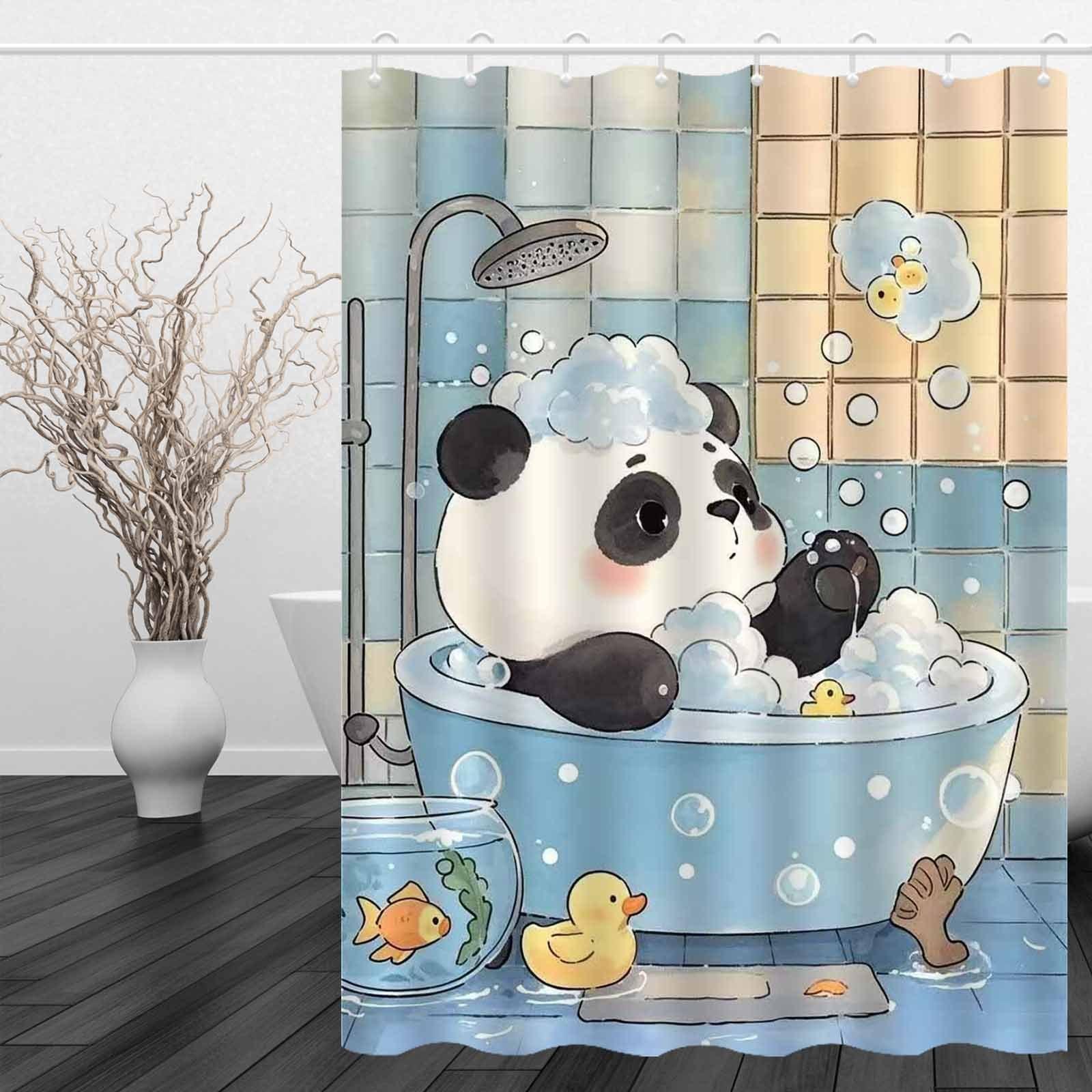 

Adorable Panda Bath Shower Curtain - Perfect For Kids Bathroom Decor. High-Quality Fabric Ensures Durability And Fun Atmosphere W60H190(CM)-1 Pcs