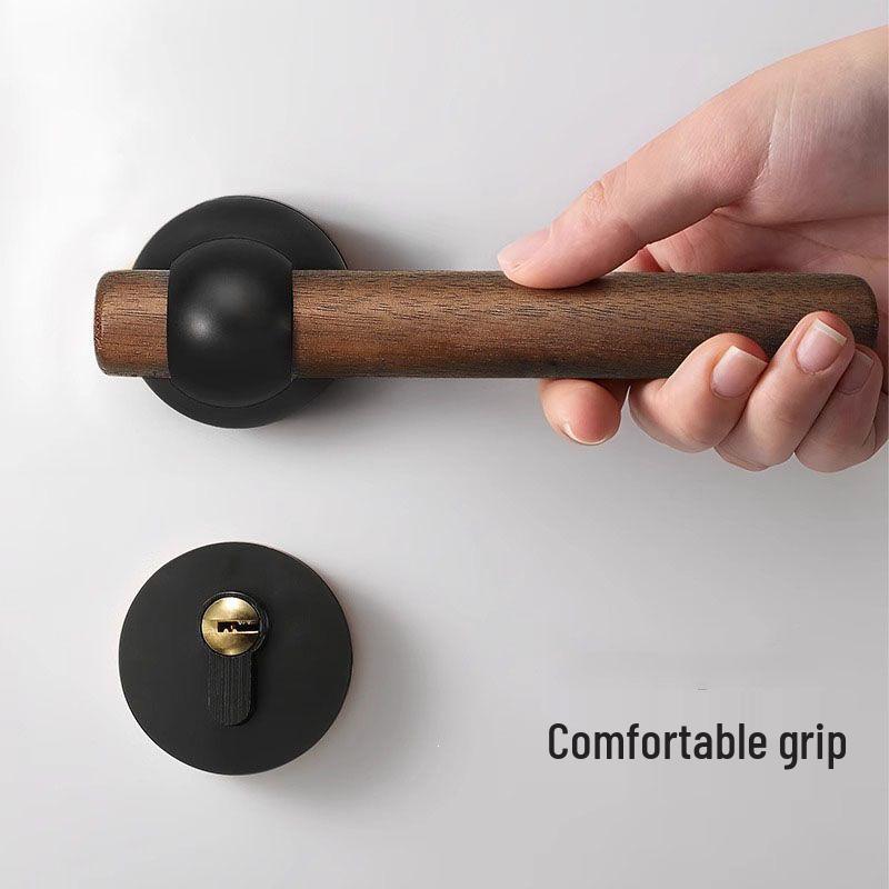 Chinese Style Minimalist Magnetic Walnut Wood Silent Bedroom Door Handle
