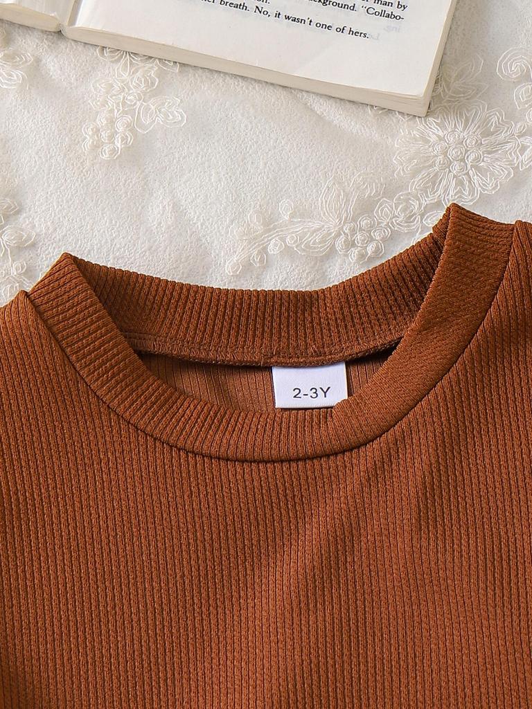 Mädchen Europäischer & Amerikanischer Stil Kleinkind Kaffee Weste + Kariertes Langarmkleid Set