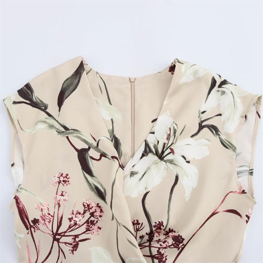 2025 Spring Women's Slim Sleeveless V-Neck High-Waisted Silk Satin Midi Dress