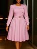 New Style Crew Neck Long Sleeve High Waist A-Line Dress Elegant Party Wear Solid Color  Dress