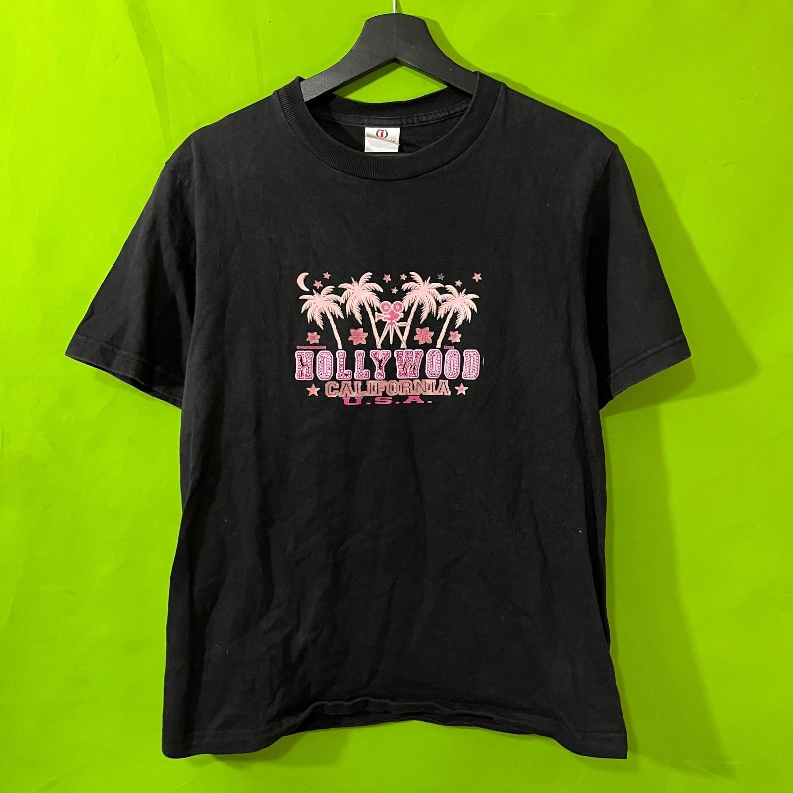 Vintage Hollywood California USA Souvenir T-Shirt Black Pink Glitter Palm Tree M Unisex T-Shirt XXXXL