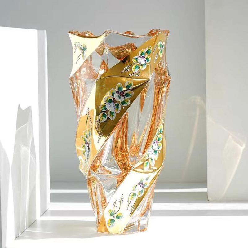 Fast Charging Gold Crystal Glass Vase Painted Enamel European Style Decoration Housewarming Gift