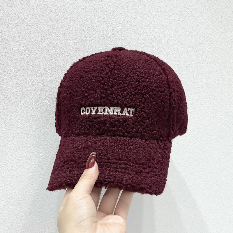 New Lamb Wool Embroidered Letter Baseball Cap Women's Autumn and Winter Warm Cap