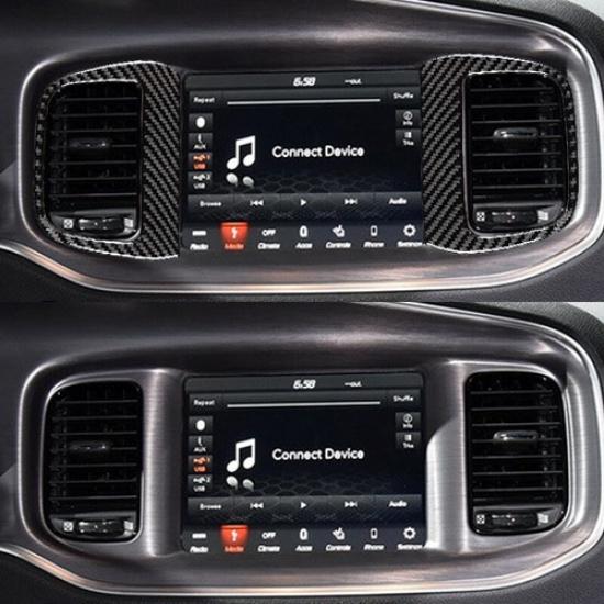 2x Carbon Fiber Center Air Vent Outlet Cover Trim For Dodge Charger 2015-