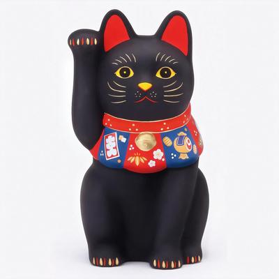 Yakushigama Lucky Charm Lucky Charm Maneki-neko (Large, Black) - (Includes Sticker)
