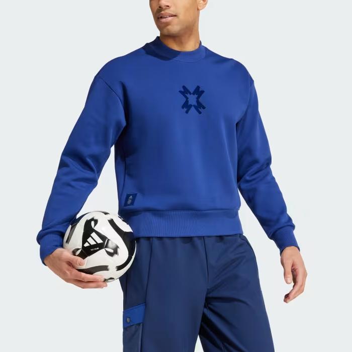 Adidas Manchester United SS24 Collection Logo Fashion Team Crest Crew Neck Long Sleeve Sweatshirt Men Sweatshirt Blue IT4191