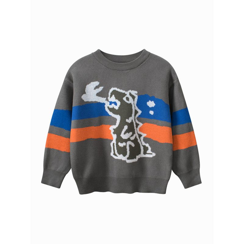 27Kids Children s Clothing Spring and Autumn Kids  Sweater Dinosaur Clothes Boys Pure Cotton Long Sleeves Pullover Baby Sweater My3467 Carbon Gray 140