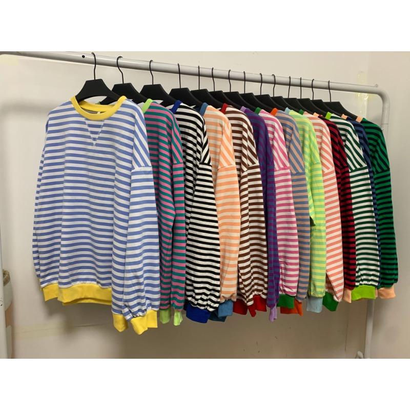 Sudadera holgada casual a rayas de otoño para mujer de talla grande