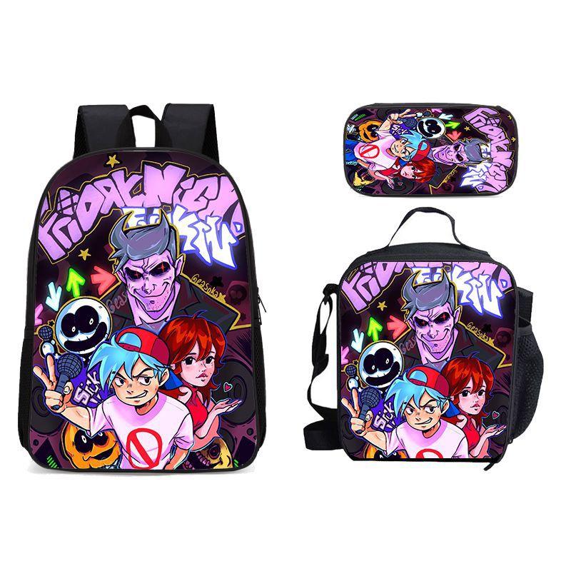 New Friday Night Funkin Backpack Three Piece Set Black Friday Korean Version Student Backpack Ice Pack Pencil Case Dropshipping
