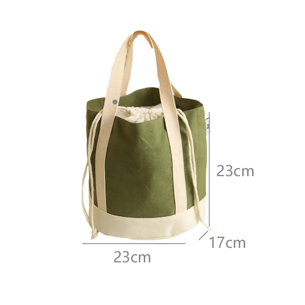 Simple large capacity women's handbag canvas insulated hand-held lunch bag drawstring student insulated lunch bag