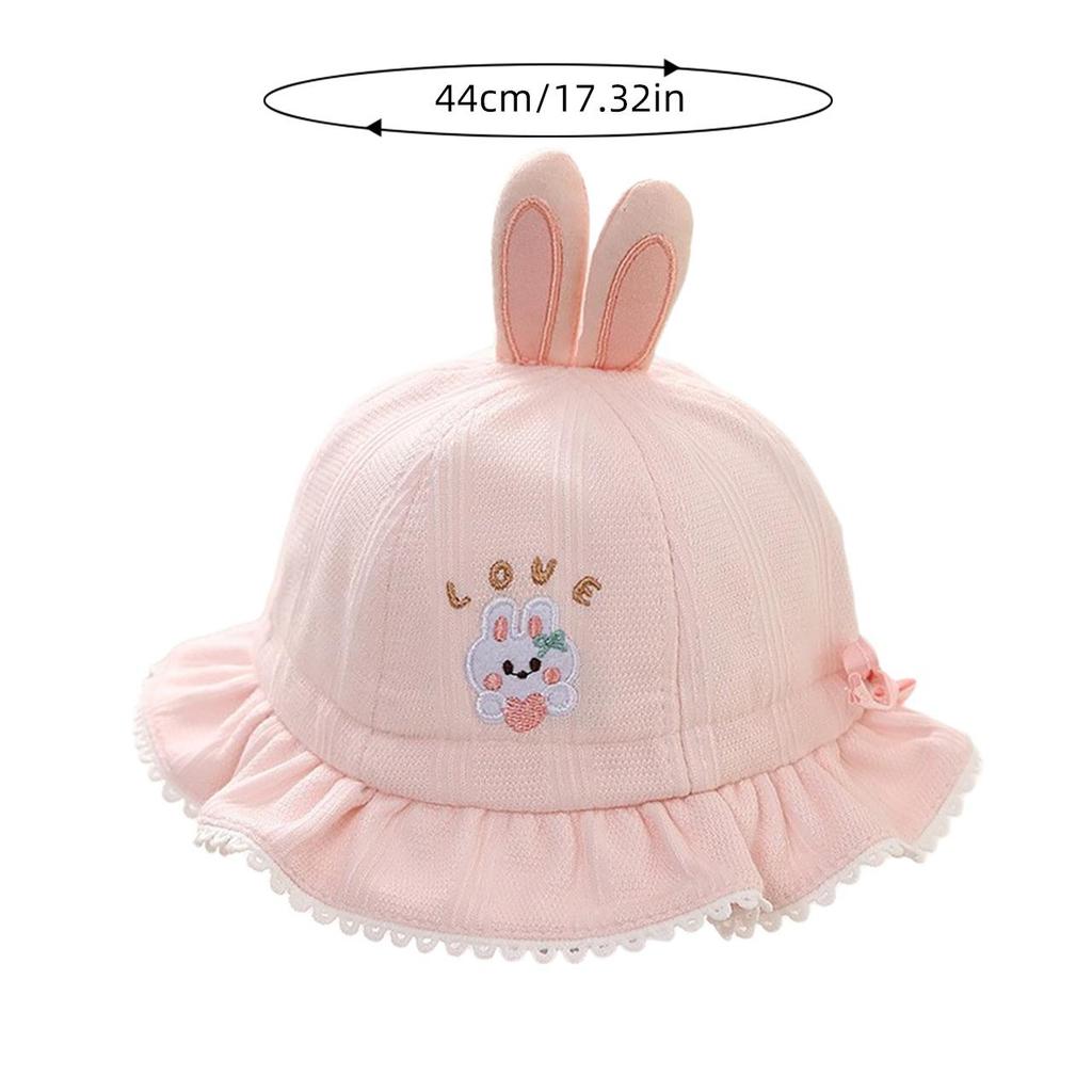 Cute Rabbit Baby Girl Bucket Hat Lace Ruffle Fisherman Cap for Toddler Kids Adjustable Drawstring Basin Caps