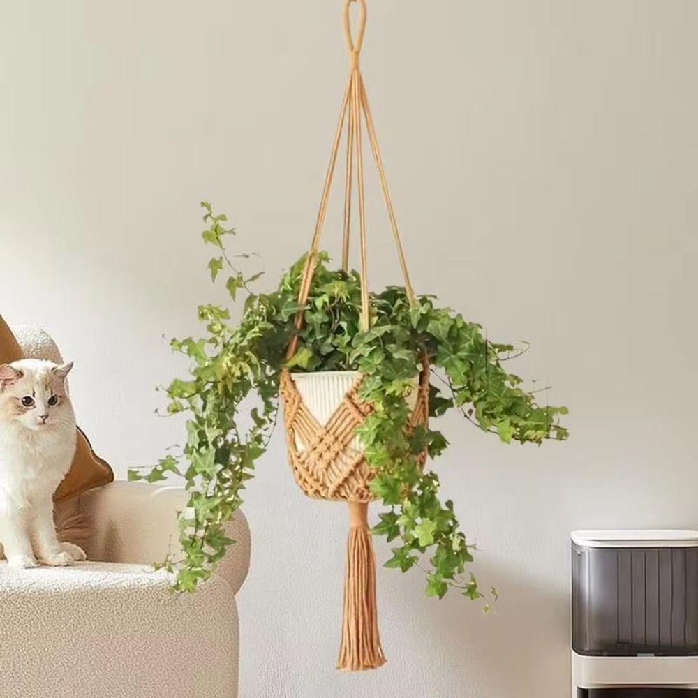 Nový Boho závěsný držák na rostliny se síťovanou kapsou Macramé závěsný koš Bavlněné lano Pletený květináč pro vnitřní venkovní závěsné sukulenty