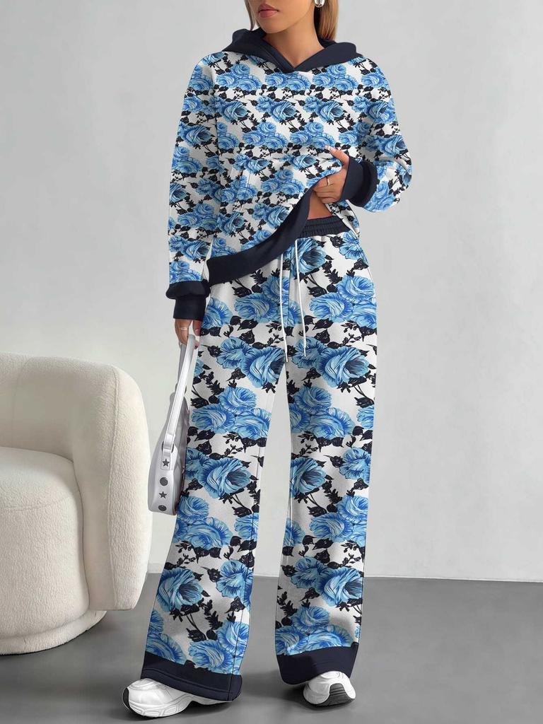 Gradual Change European and American Autumn and Winter Casual Long-sleeved Suit Women's Hooded Sweater Trousers Two-piece Set