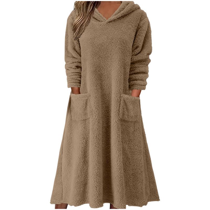 2025 Cross-border New Autumn and Winter European, American and Amazon, Loose Casual Fluff Hooded Long-sleeved Dress Loungewear