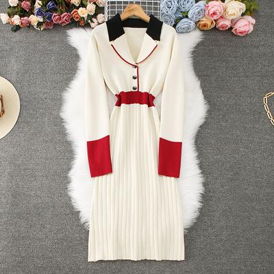 Autumn Winter Women Elegant Notched Collar Knitted Sweater Blazer Slim Bodycon Dresses