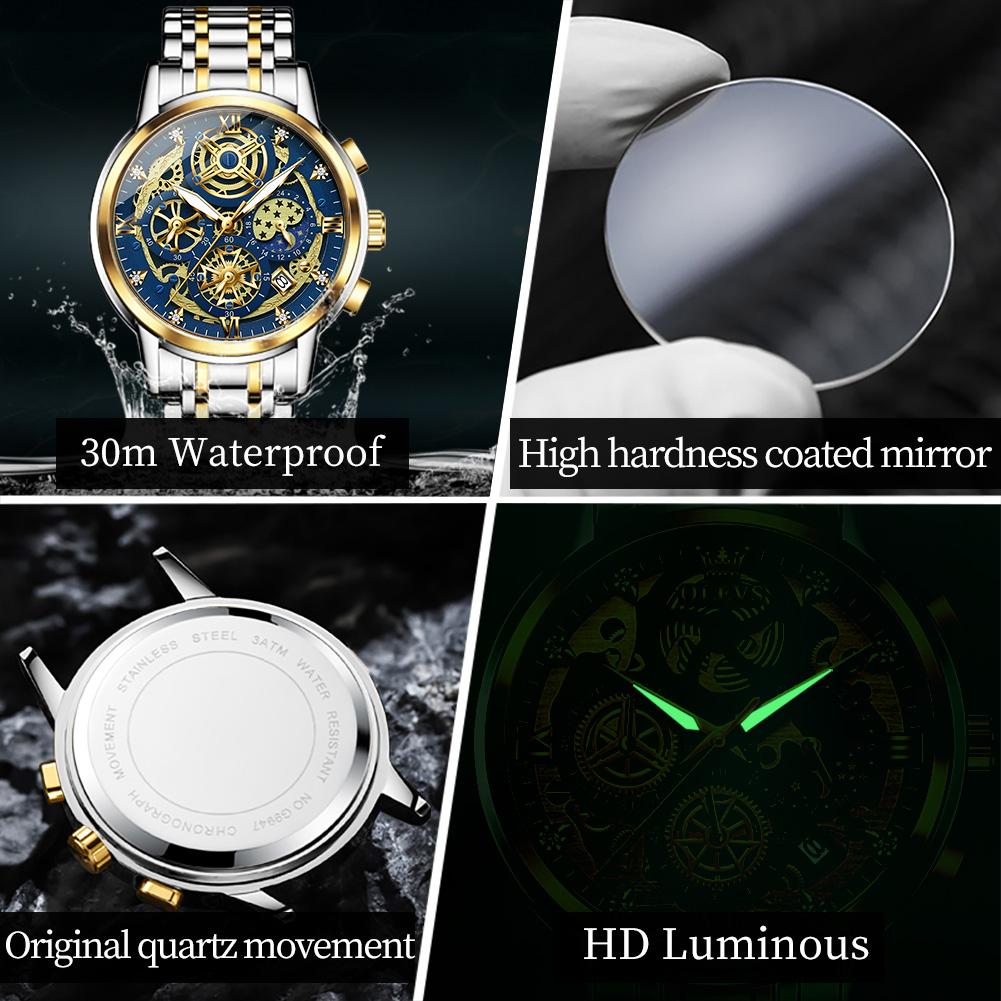 BINBOND Luxury Man Watch Waterproof Luminous Chronograph Date Men Watch Stainless Steel Quartz Men's Watches